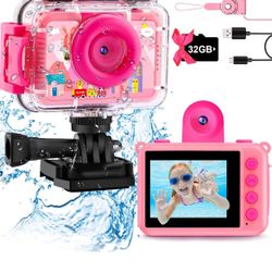 Kids Waterproof Camera - Underwater Camera Birthday Gifts for Girls Boys Children Digital Action Camera with 32GB SD Card, Pool Toys 