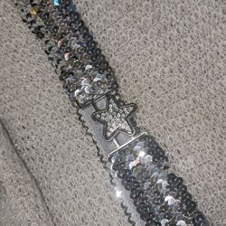 NEW Girls Silver Sequin Belt Stretches 23-34" With Star Buckle.