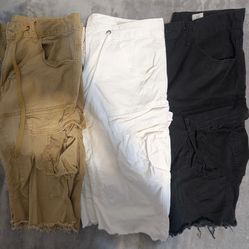 3 SMOKE RISE CARGO SHORTS SLIM SIZE 32 BLACK WHITE KHAKI