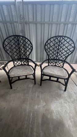 Vintage Ficks Reed Fan Back Peacock Rattan Chairs.