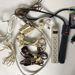 Vtg. 14 Pcs. Electrical Devices Surge Protector Power Strips, Ground Adapter, Extension Cords, Bakelite Connector,Triple Outlet Adapters etc. Preowned