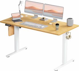 Electric Standing Desk 55 Inch & Adjustable Height, 4 Memory Presets，Quiet Dual Motor for Office, Bedroom - Oak