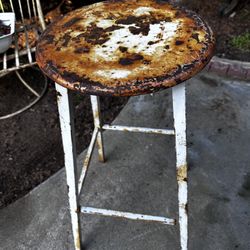Metal Industrial Rusty White Stool - Look At All Pictures 