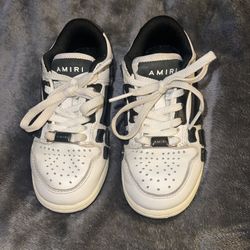 Amiri Kids Skel Top Low Sneakers Size 10 Black White Leather Designer Shoes