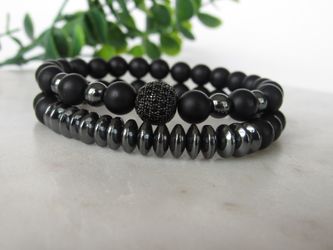 2pc/sets beads Natural stone Bracelets Micro Pave CZ Ball Charms