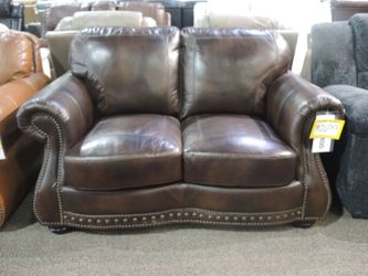 Rocky Mountain Leather Espresso Brown Leather Loveseat - Roll Arms & Nailhead Trim - Floor Sample