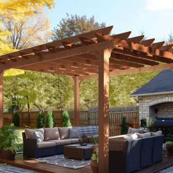 14 ft. W x 12 ft. D Cedar Wood Patio Pergola Shade Structure for Outdoor