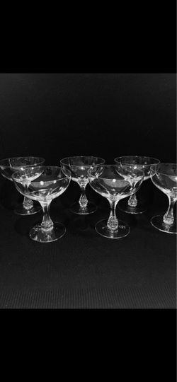 Vintage Josair Silhouette Champagne Glasses With Bubble in Stem 4-5/8” Set of 6.