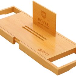 Royal Craft Wood Natural Bamboo Bathtub Caddy/Bath Serving Tray for 2, Luxury Bathtub Accessories Set Brown - 