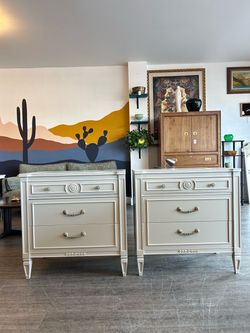 Pair of Tan Oversized Nightstands / Side Tables / End Tables / Vintage!