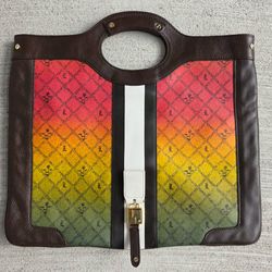 L.A.M.B. by Gwen Stefani Ombre Clutch Tote Bag Multicolor Gradient Brown Leather 15.5”