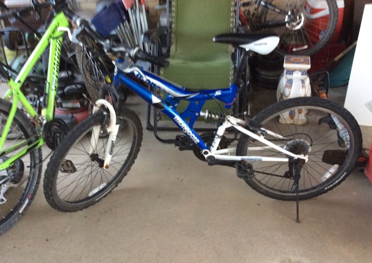 Blue and white mongoose bike