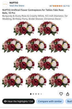 Nuptio Artificial Flower Centerpieces. 10 PACK! Burgundy, Dusty Rose & Creamy White