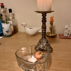 Romantic Pillar Candle and Glass Heart Dish