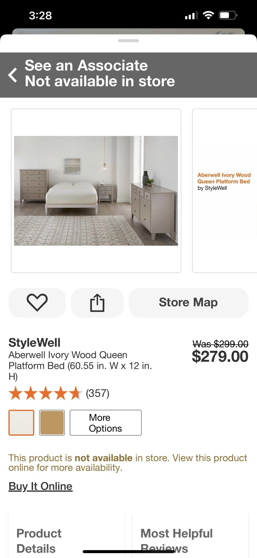 StyleWell Aberwell Ivory Wood Queen Platform Bed 60.55 in. W 12