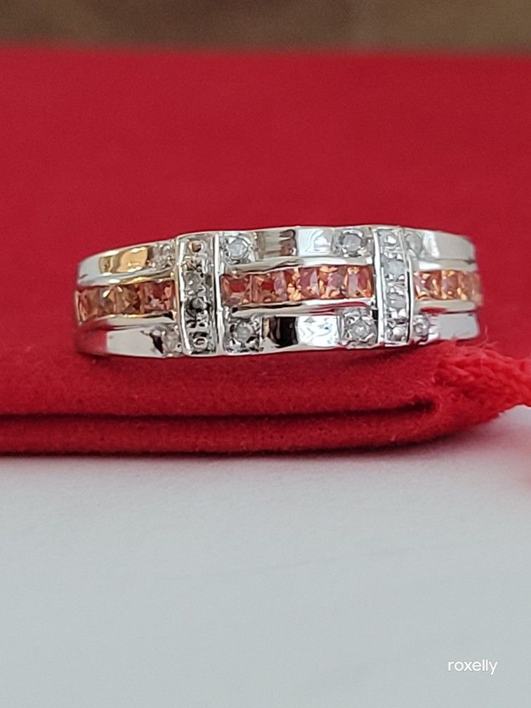 ⛔️ RESERVED ⛔️ 14k Size 6.25 Lovely Solid White Gold Citrine and Diamonds Ring!/ Anillo de Oro con Citrino y Diamantes! 👌🎁