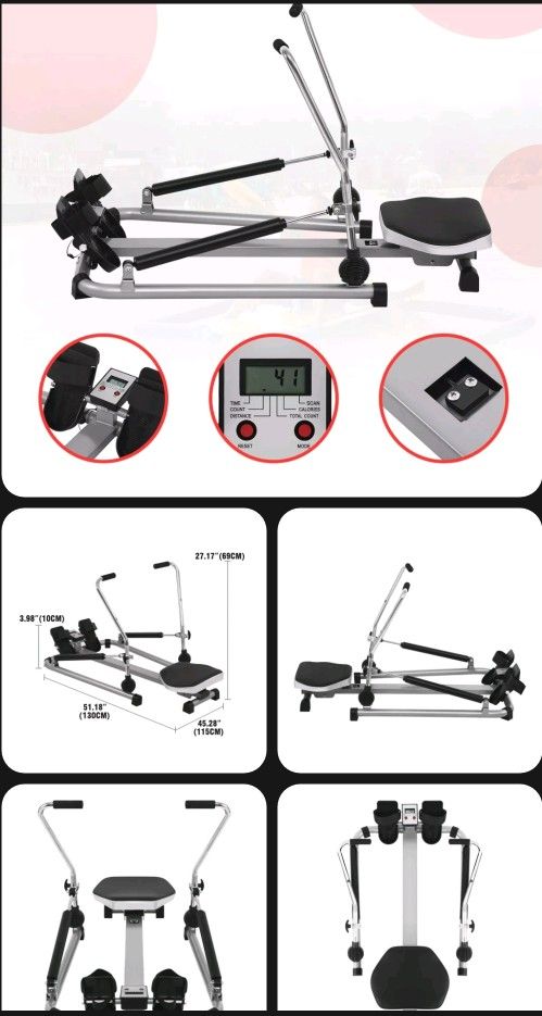 Rowing Machine Rower Exercise w/Adjustable Double Hydraulic Resistance