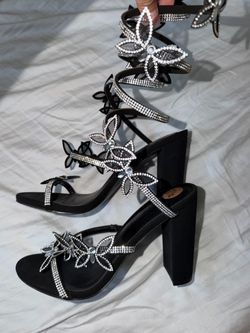 BLACK BUTTERFLY RHINESTONE HEELS
