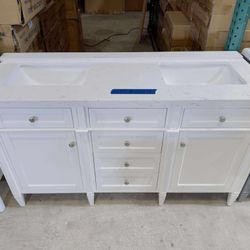 60 in. W x 22 in. D Double Sink Bath Vanity in White with White Marble Top $649 