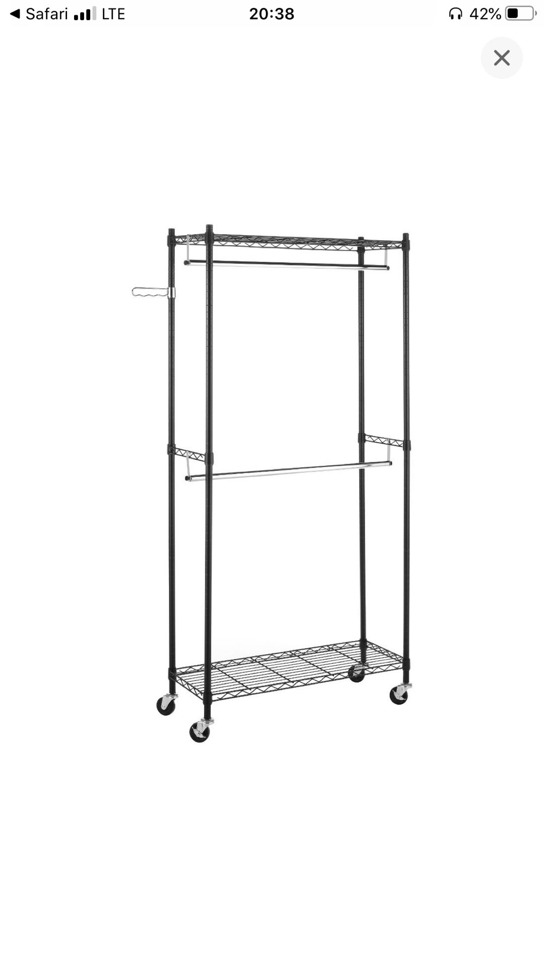 Whitmor Supreme Double Rod Garment Rack Rolling Clothes Organizer - Black with Chrome