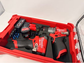 M12 FUEL 12V Li-Ion Brushless Hammer Drill & Impact Driver Combo w/2 Batteries, 15pc bits, PACKOUT case w/ custom foam insert