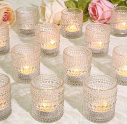 24 PCS Clear Glass Texture Votive Candle Holders, Vintage Tea Lights Candle Holders for Centerpiece