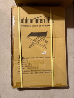 Brand New Outdoor Interiors Sling & Eucalyptus Ottoman / Stool – In Box, Never Opened