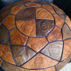 Egyptian Themed Leather Pouf Ottoman Foot Rest