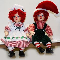 Christmas Dolls Set Raggedy Ann & Andy Boy Girl Clowns