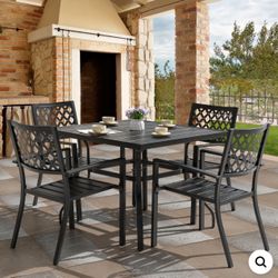 Outdoor 5-Piece Dining Set, Iron Finish Patio Dining Table and Chairs Set