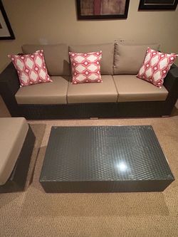 Modway Convene Outdoor Wicker Sofa Set + Table & Ottoman