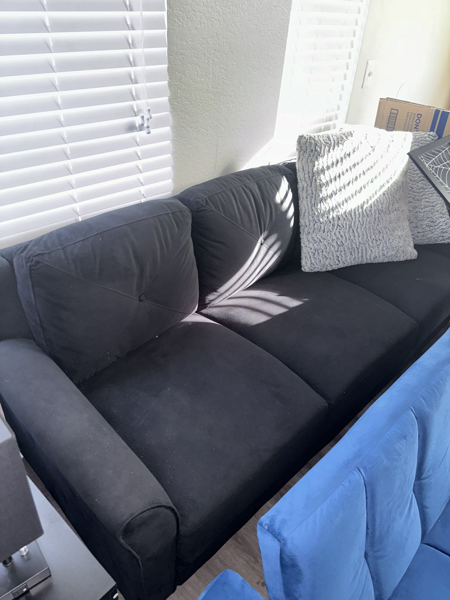 Black Couch With Two Pillows 