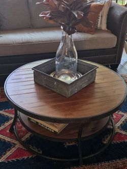 Round Wood & Metal Coffee Table (2 tiers)