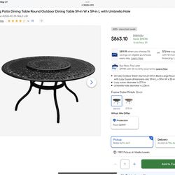 NEW OAKLAND LIVING ROUND BLACK WROUGHT IRON OUTDOOR PATIO TABLE WITH LASY SUSAN AND UMBRELLA HOLE