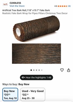 CUKBLESS Artificial Tree Bark Roll, 118" x 19.7"