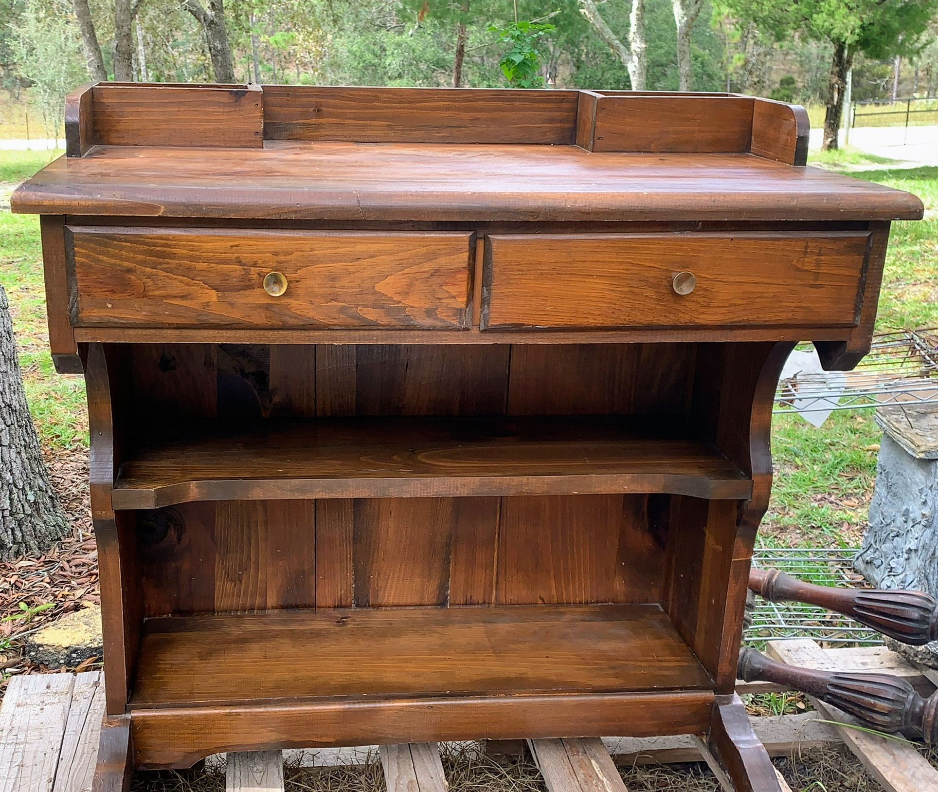 Antique Desk With 2 Drawers And 2 Storage Shelves