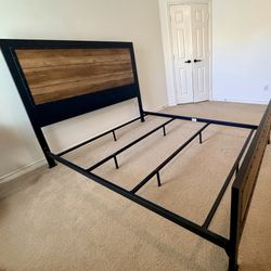 Walker Edison Urban Industrial Queen Bed Frame – Metal & Wood