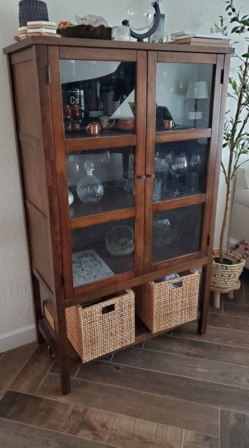 Walnut Display Wine Cabinet Bookcase Shelf Hutch