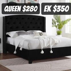 Brand New In Box Queen Bed Frames / Colors Available: Black, Beige-cream And Dark Grey 