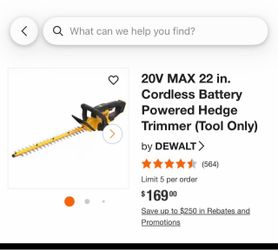 DEWALT 20V MAX 22in Cordless Hedge Trimmer