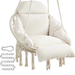 NEW - Hanging Chair, Hammock Chair with Large, Thick Cushion, Boho Swing Chair for Bedroom, Patio, Balcony