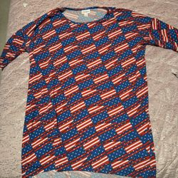 Lularoe Xs Irma American Flag 🇺🇸 Red White Blue Shirt 