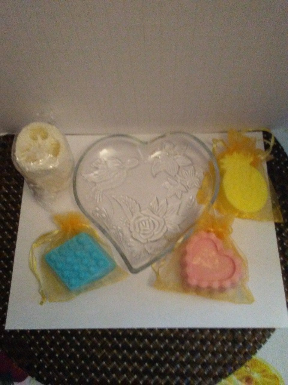 Homemade Scented Soap Set in Etched Glass Dish!!!