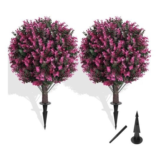 Set of 2 Artificial Shrub Bushes with Ground Spike