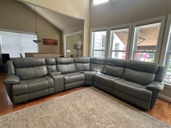 Gray Leather Sectional Reclining Sofa