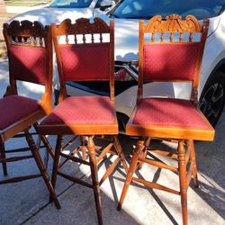 Set Of Four Victorian Style Real Wood Bar Stools