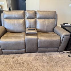 DYLAN DARK TAUPE LTHR FLEXSTEEL ZERO G RECLINING CON LOVE W/PWRHR