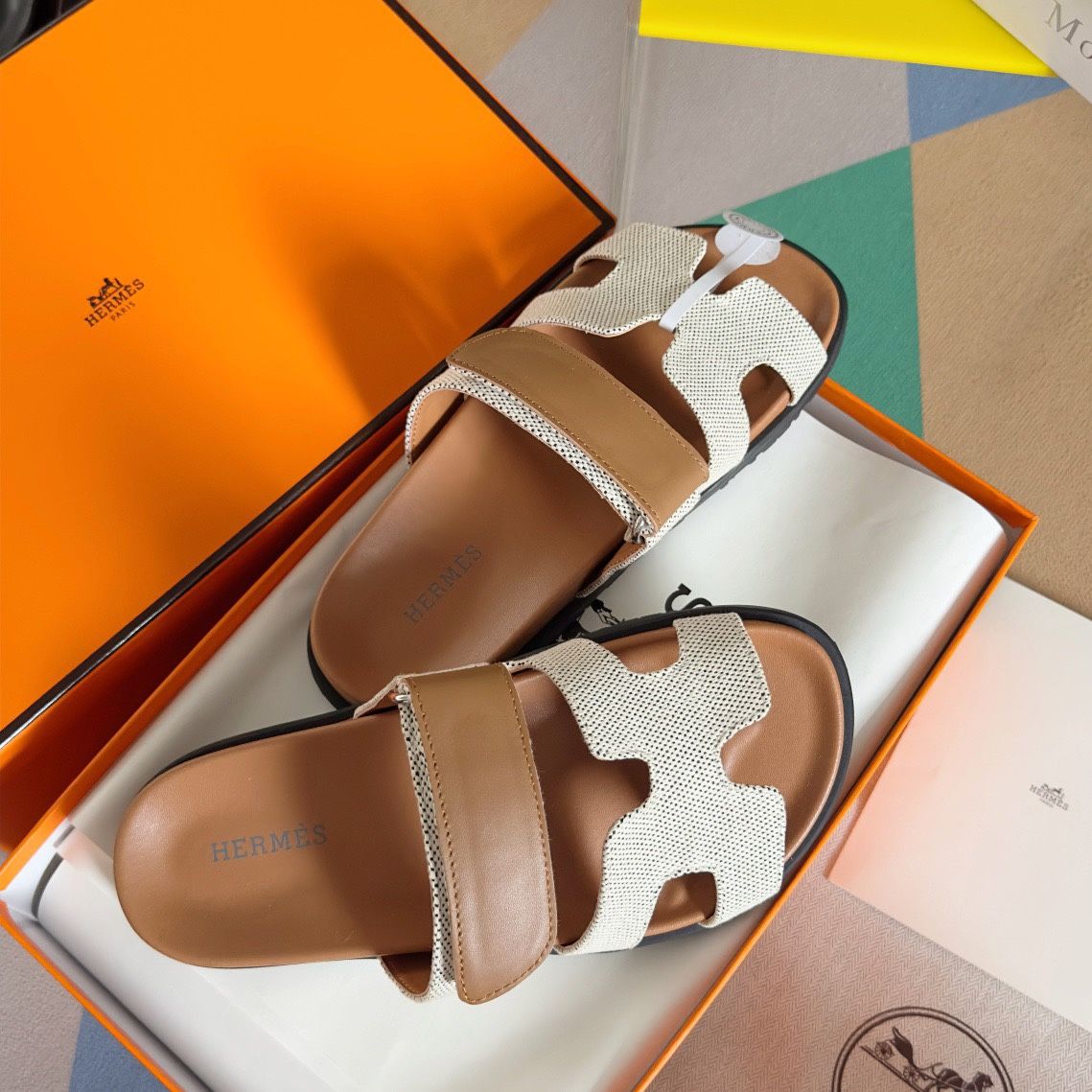 HERMES Chypre calfskin open-toe Velcro wear-resistant slippers(104)23