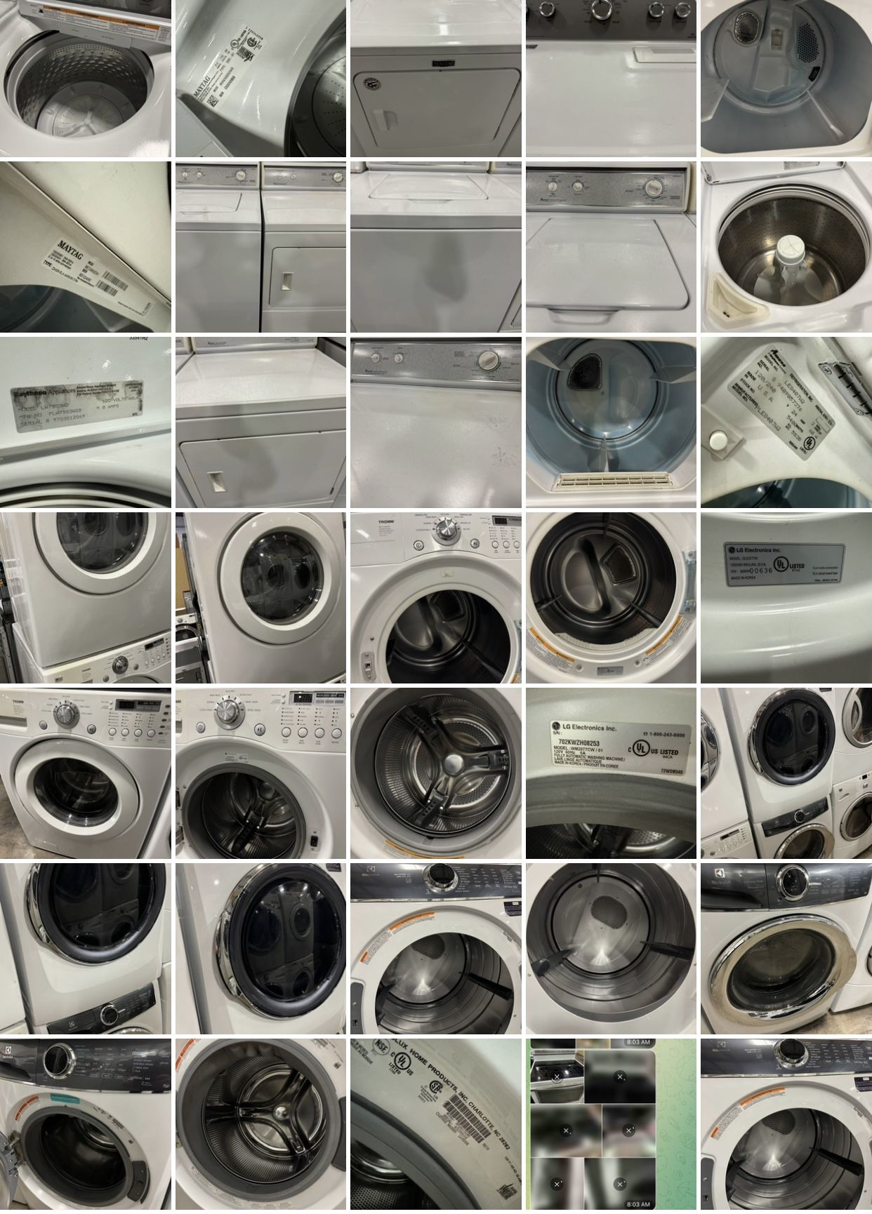 Washer Dryer Sets Electric Gas Top Loads Front Loads Single Dryers Washing Machines Free Cords Attachments Pedestals Warranty 