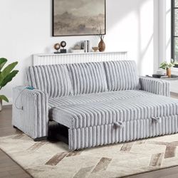 🎲 Sofa Bed, Light Gray, Fur-Like Jumbo Corduroy, New in the Box.